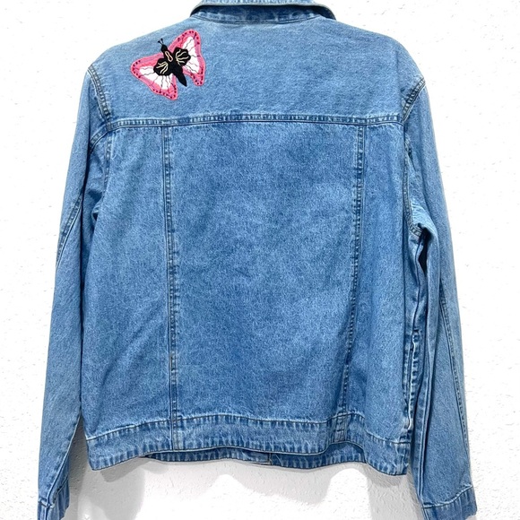 White Stag vintage Blue Jean Jacket with Colorful Patches Large - Picture 4 of 6